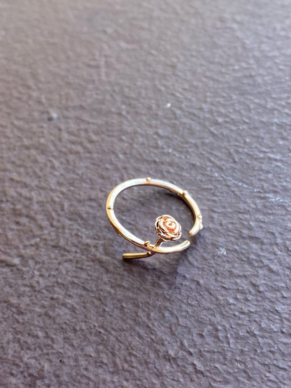 Rose-Gold Rose Accent Lightweight Stainless Steel Wrap Around Adjustable Sz Ring
